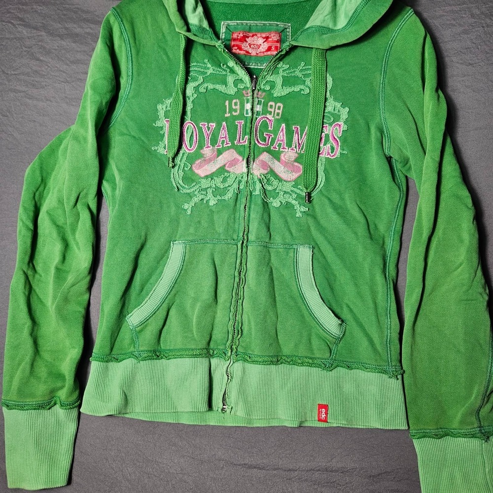 edc by Esprit Womens Green Royal Games Zip Up Hoodie Size S Graphic Embroidered